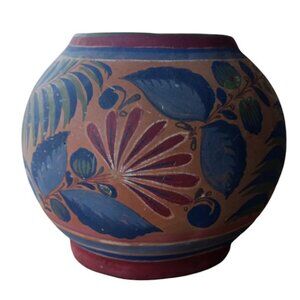 Mexican Red Clay Pottery painted, 5 Inch Tall, 2 Inch Across
